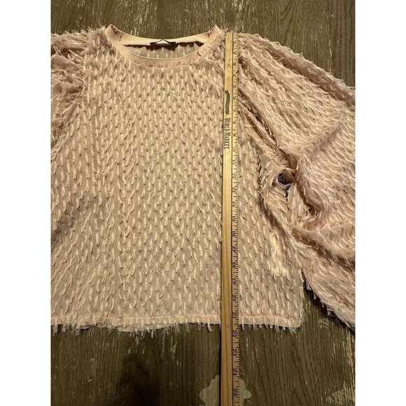 Zara Balloon Sleeve Feather Eyelash Fringe Blouse Top pale pink medium Party - Picture 4 of 13